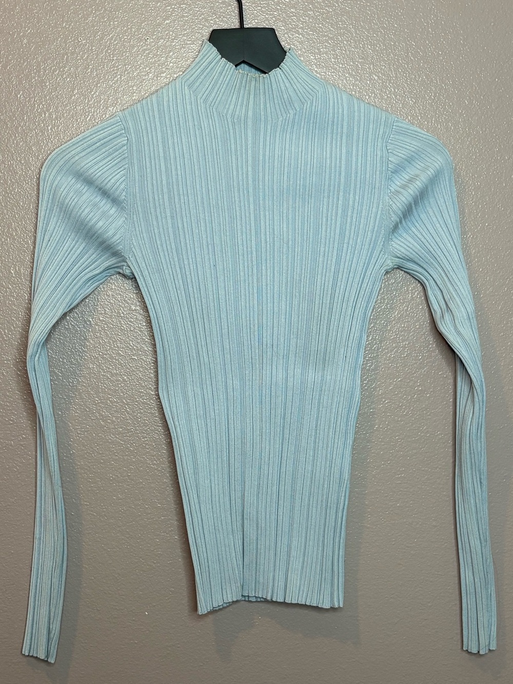 Ribbed Mock Neck Long-Sleeve Top - Light Blue
